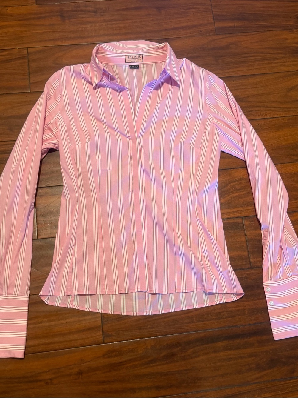 Thomas Pink Pink and White Striped‎ Button-Down Shirt